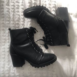Black Lace-up Ankle Boots with Heel